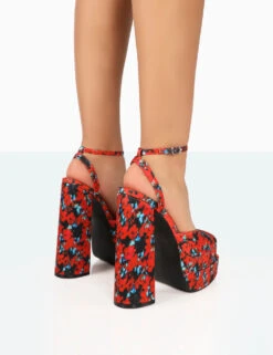 Moonchild Floral Satin Closed Toe Statement Platform Block Heels -LoafLuxe Shop 771A7952