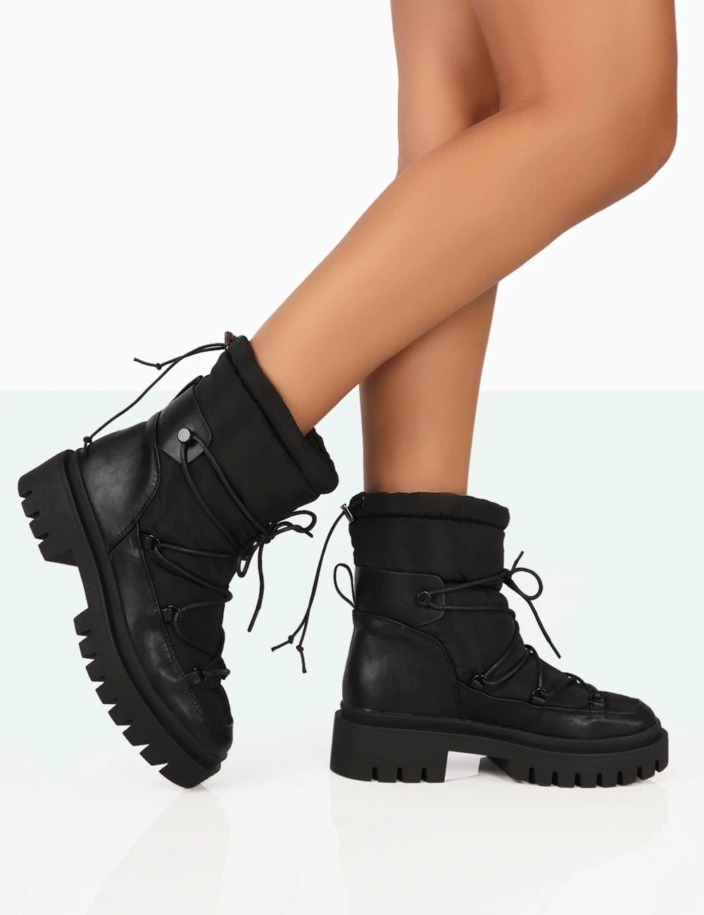 Snowy Black Lace Up Chunky Sole Snow Ankle Boots 4 Snowy Black Lace Up Chunky Sole Snow Ankle Boots - Image 2