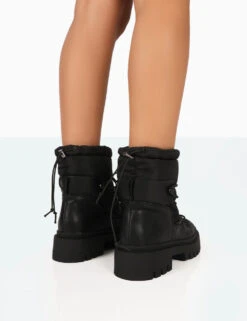 Snowy Black Lace Up Chunky Sole Snow Ankle Boots 9 Snowy Black Lace Up Chunky Sole Snow Ankle Boots -LoafLuxe Shop 771A8010