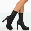Domini Black Pu Platform Ankle Slim Heeled Boots -LoafLuxe Shop 771A8039