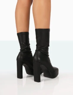 Domini Black Pu Platform Ankle Slim Heeled Boots -LoafLuxe Shop 771A8040