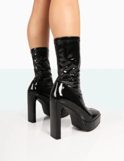 Domini Black Patent Platform Ankle Slim Heeled Boots -LoafLuxe Shop 771A8051