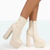 Supine Ecru Patent Croc Chunky Heeled Platform Ankle Boots -LoafLuxe Shop 771A8089