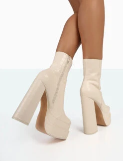 Supine Ecru Patent Croc Chunky Heeled Platform Ankle Boots 10 Supine Ecru Patent Croc Chunky Heeled Platform Ankle Boots -LoafLuxe Shop 771A8093