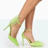Bell Lime Satin Statement Bow Pointed Court Stiletto Heels -LoafLuxe Shop 771A8148