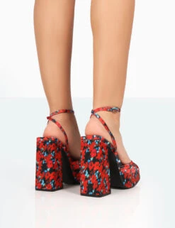 Lyle Red Floral Satin Square Toe Block Platform High Heels 8 Lyle Red Floral Satin Square Toe Block Platform High Heels -LoafLuxe Shop 771A8158