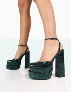 Moonchild Metallic Emerald Green Croc Closed Toe Statement Platform Block Heels 8 Moonchild Metallic Emerald Green Croc Closed Toe Statement Platform Block Heels -LoafLuxe Shop 771A8174