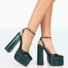 Moonchild Metallic Emerald Green Croc Closed Toe Statement Platform Block Heels -LoafLuxe Shop 771A8175