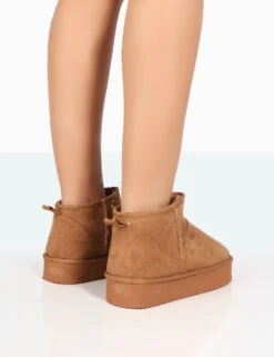 Shorty Tan Faux Suede Ultra Mini Chunky Ankle Boots -LoafLuxe Shop 771A8185