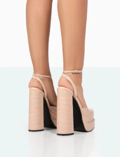 Moonchild Stone Croc Closed Toe Statement Platform Block Heels -LoafLuxe Shop 771A8281