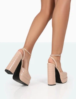 Moonchild Stone Croc Closed Toe Statement Platform Block Heels -LoafLuxe Shop 771A8282