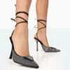Galaxy Black Sparkly Diamante Pointed Court Stiletto Lace Up Wrap Around Heels -LoafLuxe Shop 771A8290
