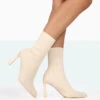Farah Ecru Knitted Pointed Toe Stiletto Heel Ankle Sock Boots -LoafLuxe Shop 771A8300