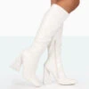 Senna White Croc Pu Knee High Block Heel Boots -LoafLuxe Shop 771A8374