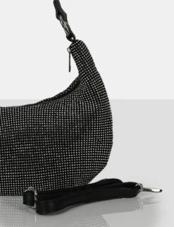 The Cordelia Black Diamante Zip Up Shoulder Bag -LoafLuxe Shop 771A8543