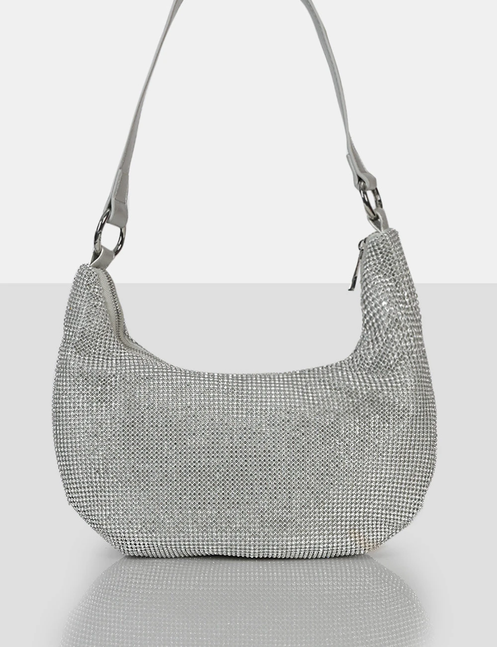 The Cordelia Silver Diamante Zip Up Shoulder Bag 3 The Cordelia Silver Diamante Zip Up Shoulder Bag