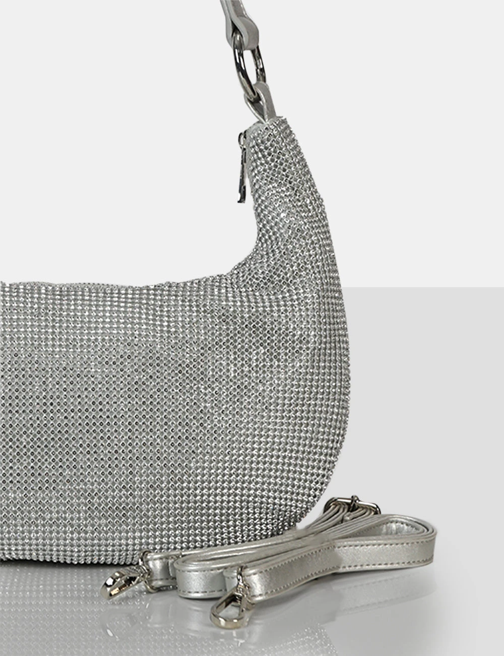 The Cordelia Silver Diamante Zip Up Shoulder Bag 5 The Cordelia Silver Diamante Zip Up Shoulder Bag - Image 3