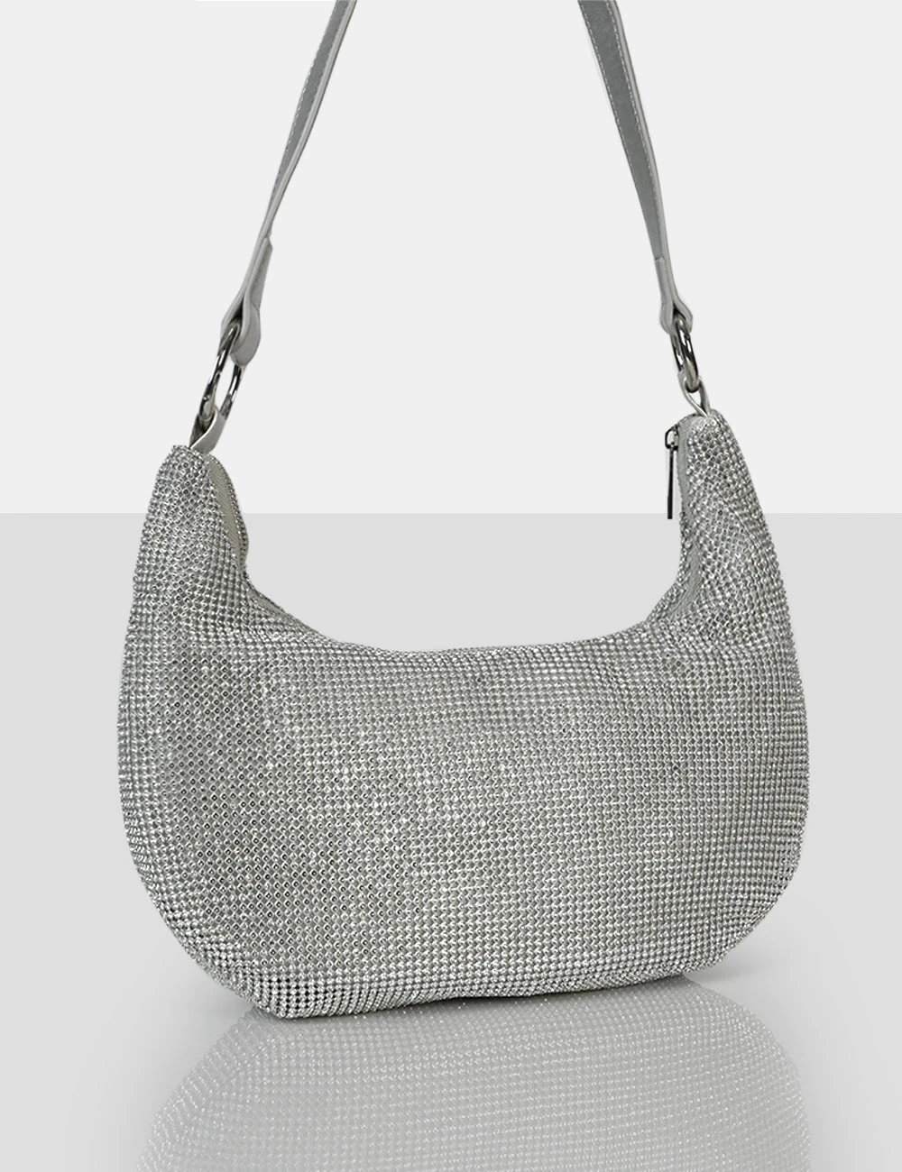 The Cordelia Silver Diamante Zip Up Shoulder Bag 4 The Cordelia Silver Diamante Zip Up Shoulder Bag - Image 2
