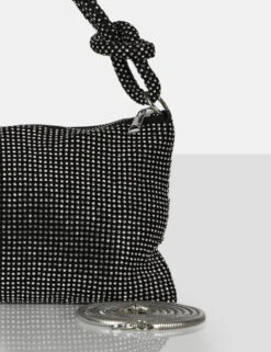 The Ingrid Black Diamante Zip Up Knot Detail Mini Shoulder Bag -LoafLuxe Shop 771A8560