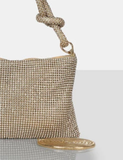 The Ingrid Gold Diamante Zip Up Knot Detail Mini Shoulder Bag -LoafLuxe Shop 771A8564
