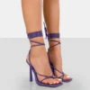 Lacey Wide Fit Purple Patent Square Toe Strappy Lace Up Stiletto Heels