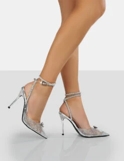 Glisten Silver Metallic Clear Diamante Wrap Around Pointed Toe Heels 9 Glisten Silver Metallic Clear Diamante Wrap Around Pointed Toe Heels -LoafLuxe Shop 771A9184