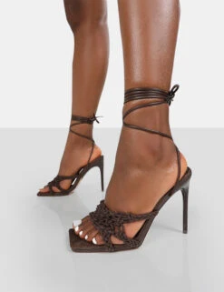 Seabreeze Chocolate Rope Woven Lace Up Square Toe Heels -LoafLuxe Shop 771A9219