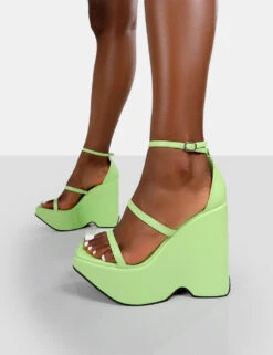 Duke Green Lime Strappy Square Toe Platform Wedge High Heels -LoafLuxe Shop 771A9227
