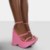 Duke Pink Strappy Square Toe Platform Wedge High Heels -LoafLuxe Shop 771A9242