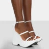 Duke White Strappy Square Toe Platform Wedge High Heels -LoafLuxe Shop 771A9251