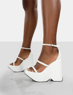 Duke White Strappy Square Toe Platform Wedge High Heels 8 Duke White Strappy Square Toe Platform Wedge High Heels -LoafLuxe Shop 771A9253