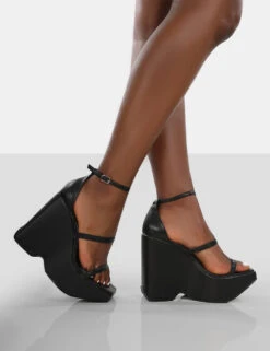 Duke Black Strappy Square Toe Platform Wedge High Heels 9 Duke Black Strappy Square Toe Platform Wedge High Heels -LoafLuxe Shop 771A9255