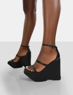Duke Black Strappy Square Toe Platform Wedge High Heels 8 Duke Black Strappy Square Toe Platform Wedge High Heels -LoafLuxe Shop 771A9258