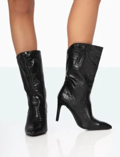 Lisel Wide Fit Black Croc Pu Pointed Toe Stiletto Heeled Ankle Boots -LoafLuxe Shop 771A9263 e393c774 05df 4cd7 9166 23c11c5a40f7