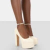 Donatella White Patent Ankle Strap Block Heel Platform Court Shoes -LoafLuxe Shop 771A9271