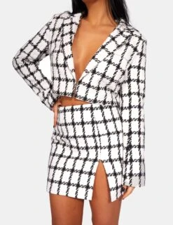 MONOCHROME TEXTURED CHECK CROPPED BLAZER IVORY -LoafLuxe Shop 771A9335Feb232017copy