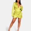 Tie Waist Satin Blazer Dress Lime -LoafLuxe Shop 771A9374Feb232017
