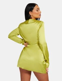 Tie Waist Satin Blazer Dress Lime -LoafLuxe Shop 771A9402Feb232017copy