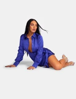 Tie Waist Satin Shirt Dress Purple -LoafLuxe Shop 771A94451Feb232017