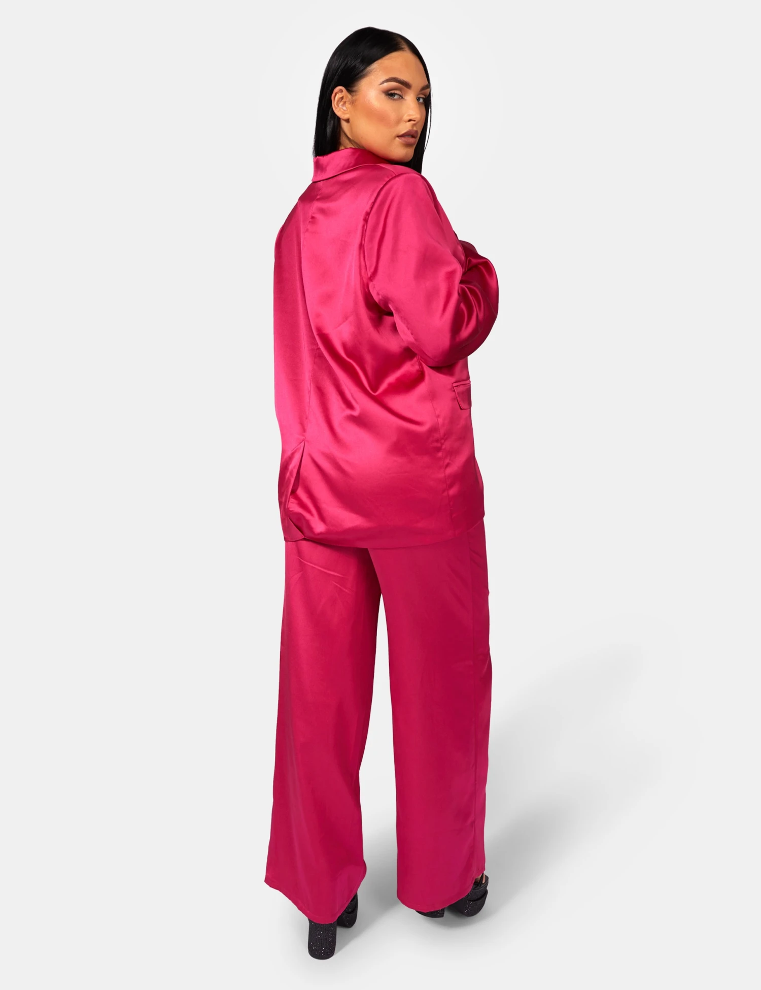 Satin Wide Leg Tailored Trousers Pink 7 Satin Wide Leg Tailored Trousers Pink - Image 5