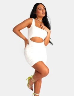 Cut Out Slinky Ruched Mini Dress White -LoafLuxe Shop 771A95201Feb232017copy