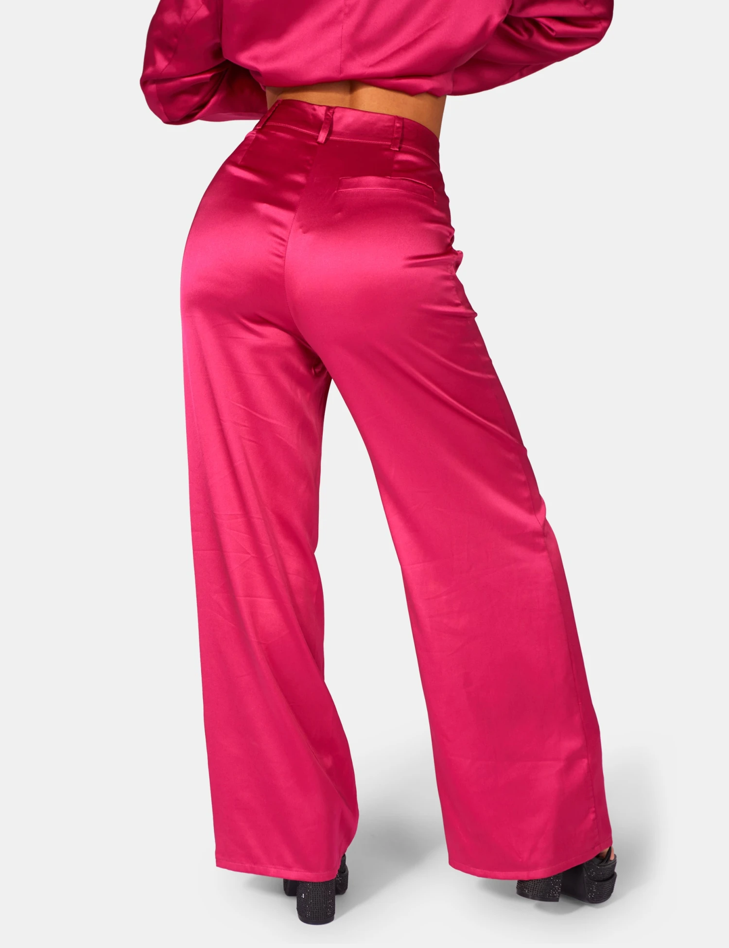 Satin Wide Leg Tailored Trousers Pink 6 Satin Wide Leg Tailored Trousers Pink - Image 4