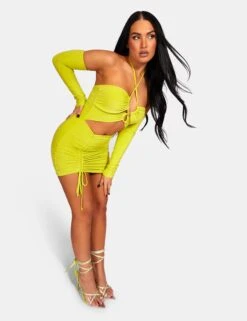 Strappy Cut Away Slinky Dress Lime