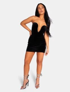 Plunge Front Diamante Trim Velvet Mini Dress Black -LoafLuxe Shop 771A96211Feb232017copy