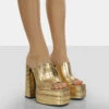 Sky High Gold Croc Chunky Platform High Heeled Mules -LoafLuxe Shop 771A9748