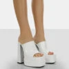 Sky High White Croc Chunky Platform High Heeled Mules -LoafLuxe Shop 771A9756