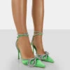 Midnight Green Satin Wrap Around Bow Pointed Toe Court Heels -LoafLuxe Shop 771A9842