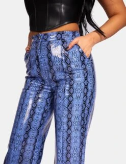 Snake Print Pu Wide Leg Trousers Blue -LoafLuxe Shop 771A98651Feb232017