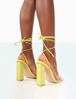 Date-Night Wide Fit Lime Croc Lace Up Clear Perspex Square Toe Heels -LoafLuxe Shop 771A9918