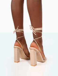 Date-Night Wide Fit Nude PU Lace Up Clear Perspex Square Toe Heels -LoafLuxe Shop 771A9926